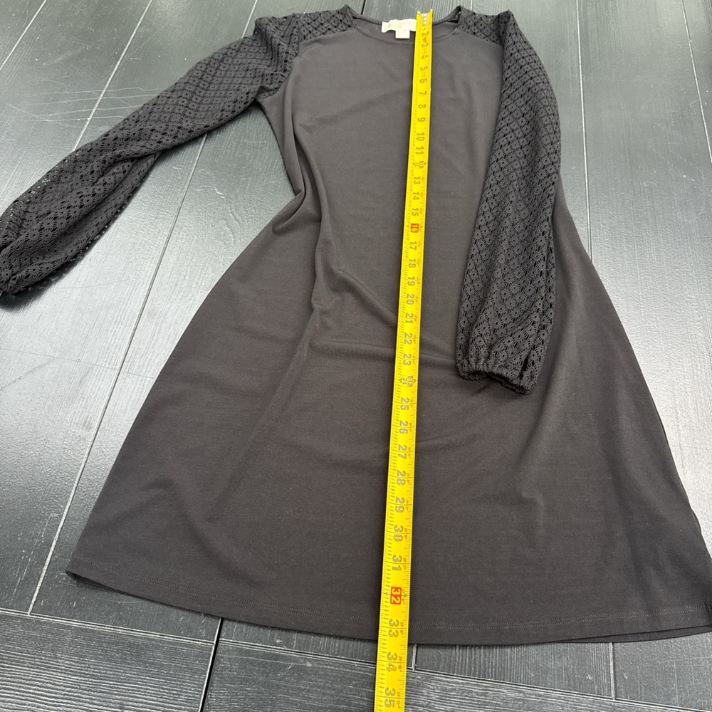 Michael Kors Black Long-Sleeve A-Line Dress with Lace Sleeves